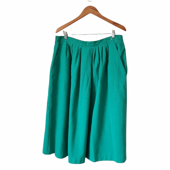 Vintage Skirts Vintage Pleated Midi Skirt Pockets Green Poshmark
